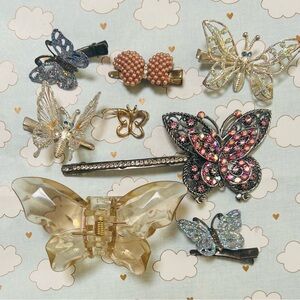Lot 90’s Y2K butterfly hair clips accessories fluttering glitter rhinestones